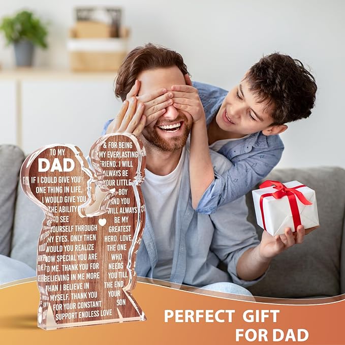 MAMAGIFTREE Fathers Day Presents from Son – Heartfelt Acrylic Plaque for Dad, Unique Father Son Desk Decor Sign – Birthday, Christmas or New Dad Present from Boy