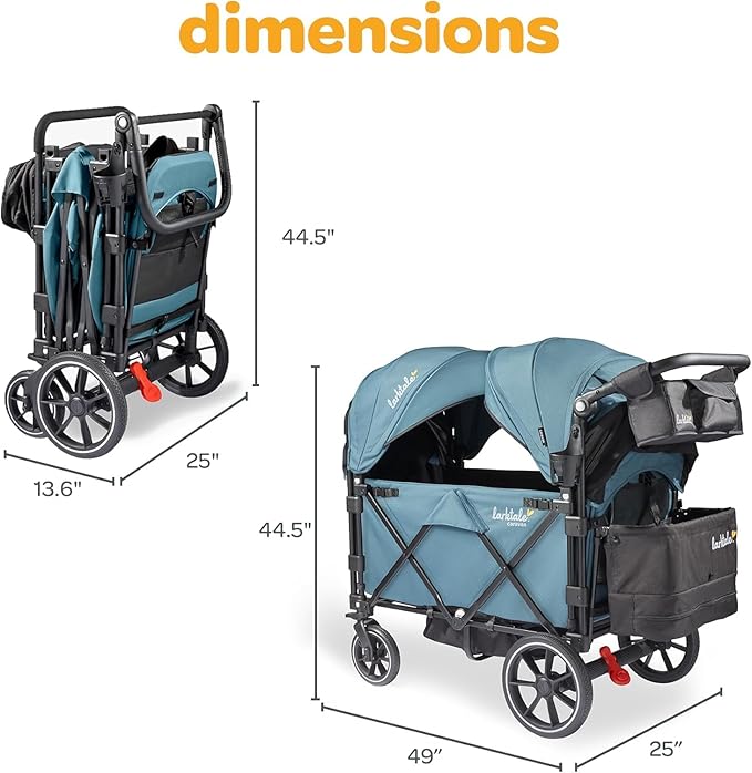 Larktale Caravan V3 Stroller, 2-Seater Kids Wagon, 207 lb Capacity, Seaford Blue