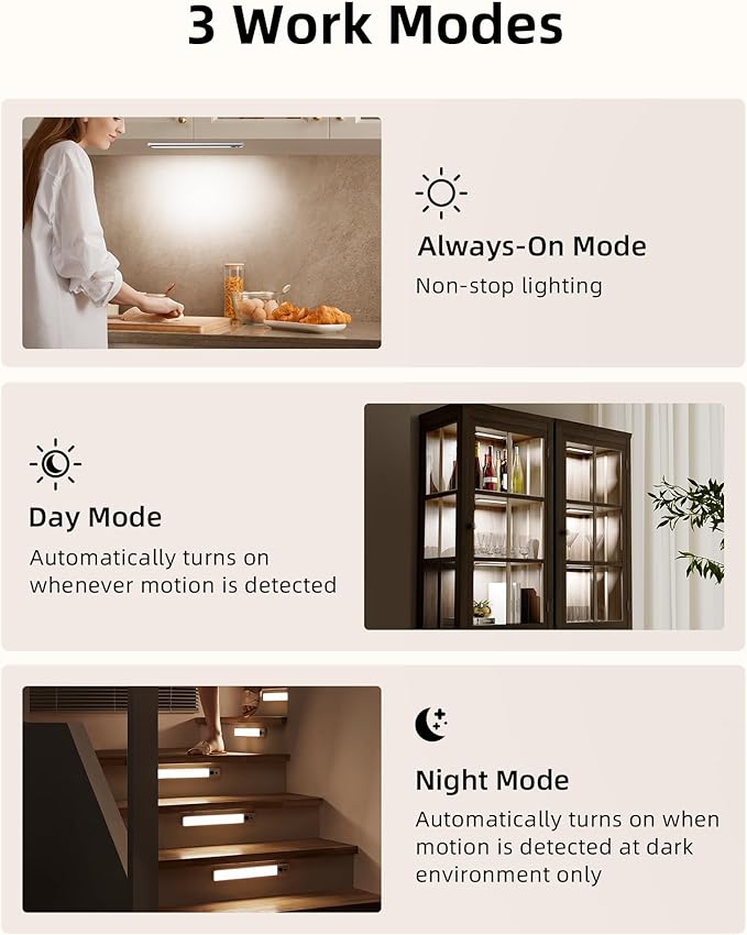 EZVALO Under Cabinet Lights, LED Closet Lights Wireless USB Charging, Motion Sensor Lighting Indoor 5700K Dimmable with Remote Control (White) 5 Pack