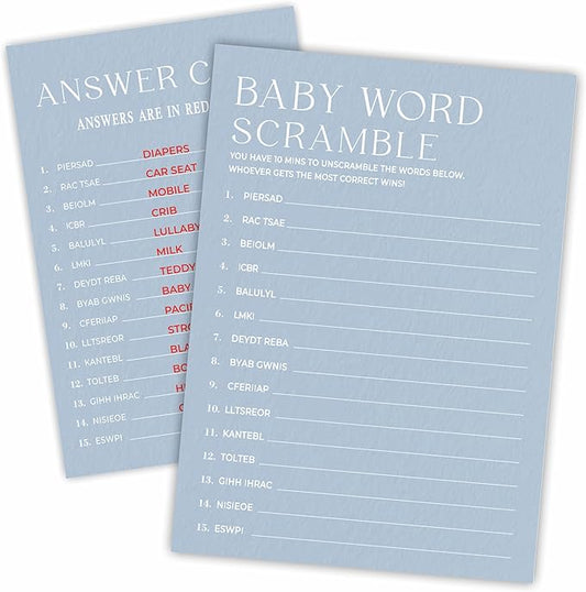 Minimalism Baby Shower Game Kits - Mist Blue - Family Feud - 30 Fill In Game Cards & 1 Answer Card, Party Favor, Gender Reveal, Announcement - A05