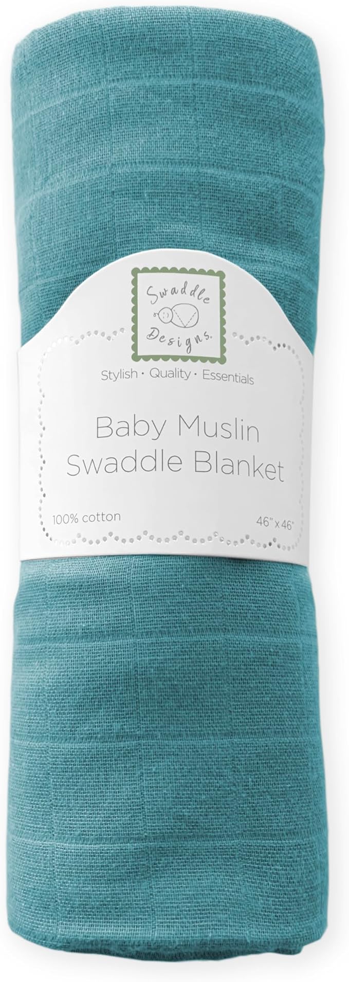 SwaddleDesigns Cotton Muslin Swaddle Blanket, Receiving Blanket for Baby Boys & Girls, Best Registry Gift, 46x46 inches, Teal