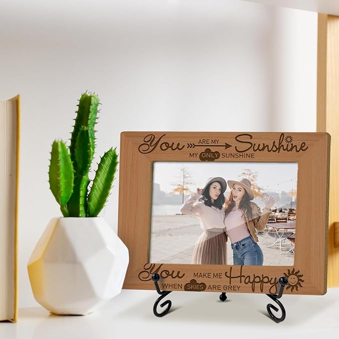 Inspirational Picture Frame, Wooden Photo Frame with Stand, You are My Sunshine - Birthday Gifts for Women Mom Wife Sister Bestie, Home Office Desk Decor Photo Frame Tabletop Display -xk35