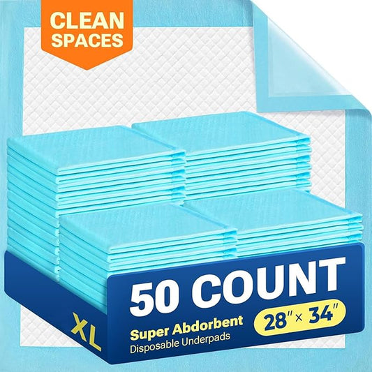 Super Absorbent Puppy Pads 28"x34" 50 Count, Quick Drying Dog Training Pee Pads, Disposable Underpads for Baby and Adults