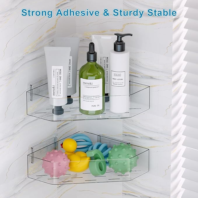 Natheeph Bath Toy Organizer 2-Pack - Clear Large Capacity Bath Toy Storage Holder with Quick-Dry Holes, Space-Saving Corner Shower Caddy for Bathroom & Kitchen