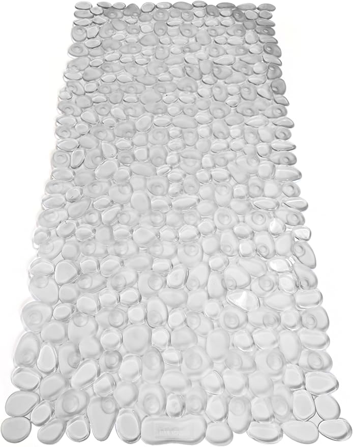 “Pebbles” Non-Slip Bathtub/Shower Mat 27.5”x14” Rectangular, Non-Toxic, Safe, Clean, Machine-Washable, Superior Grip & Drainage, Vinyl, for Smooth Floors ONLY, Transparent Clear