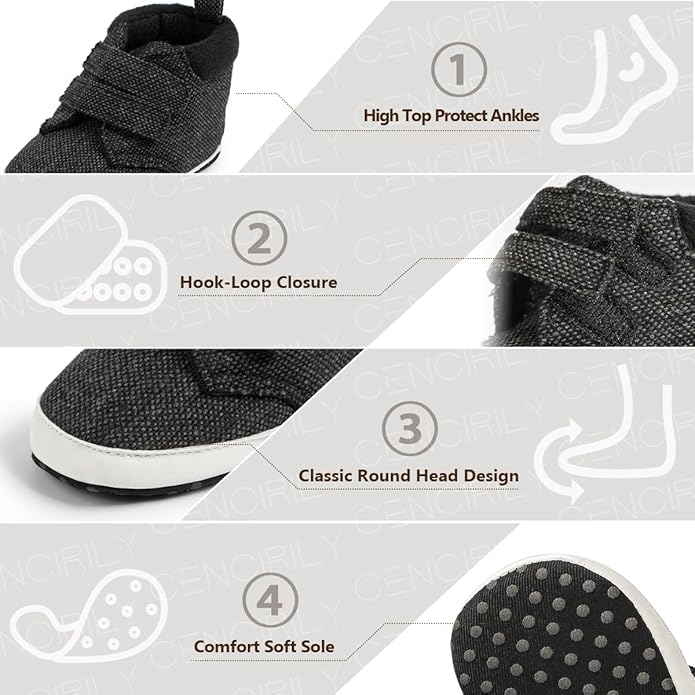 CENCIRILY Baby Boys Girls High Top Sneakers Soft Soles Anti Skid Infant Ankle Shoes Toddler Prewalker First Walking Crib Shoes