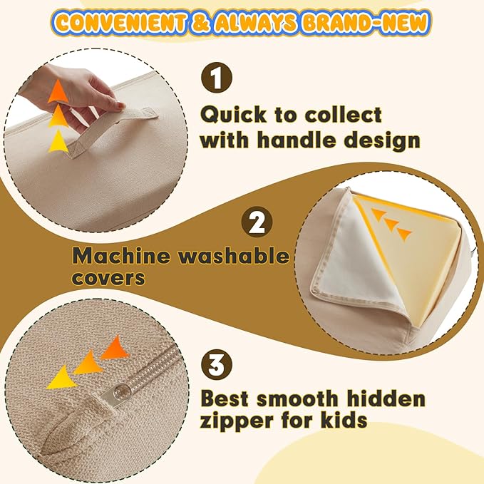 jela Kids Foam Climbing Blocks 6Pcs Soft Play Equipment Luxury Miss Fabric Toddler Climbing Toys Indoor, Lightweight Climbing Blocks for Babies, Kids, Climb and Crawl Foam Playset (Sand Beige)