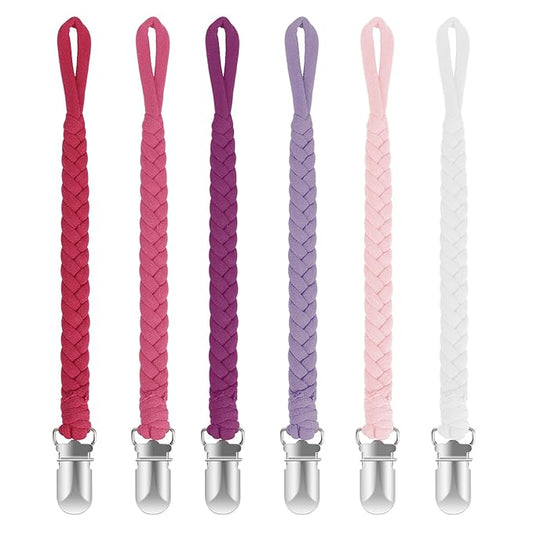 Pacifier Clip for Boys and Girls 6 Pack Baby Pacifier Holder Leash 100% Handmade Braided Fits All Pacifiers & Teething Toys Modern Unisex Baby Gift (Charming Pastels)