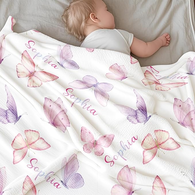 Ship Next Day, Personalized Baby Blanket for Boys Girls - Printed in USA, Custom Baby Blanket with Name Super Soft Plush Flannel, Easter Christmas Brithday Gifts for Baby Shower Kids Toddlers Newborn