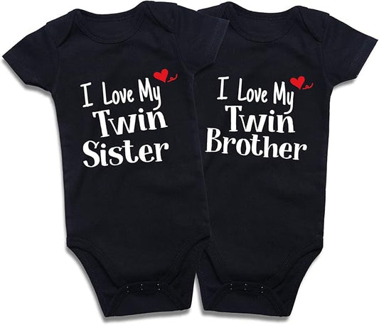 DEFAHN Funny Twins Baby Bodysuits Boys Girls Rompers 2 Pack Twin Matching Clothes Outfits for Newborn Infant