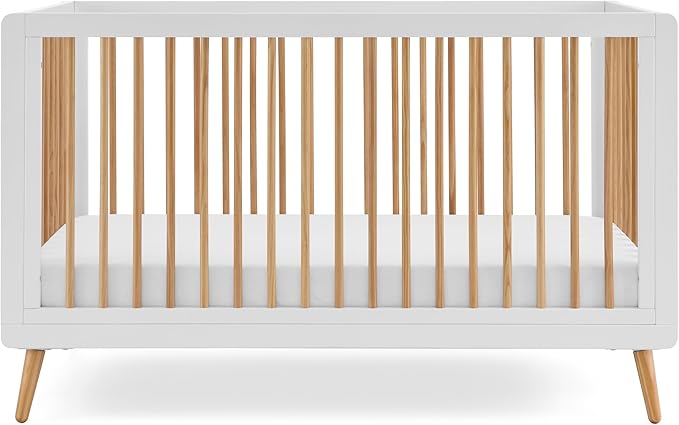 Tatum 3-in-1 Convertible Crib, White/Natural Finish, Solid Wood, Adjustable Mattress Height, Converts to Toddler Bed & Daybed, Fits Standard Full-Size Crib Mattress