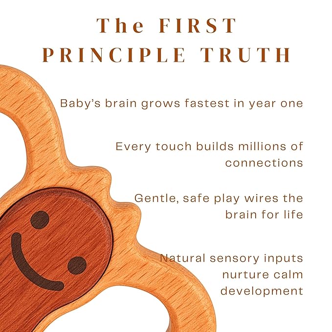 HippoToys 100% Natural Wooden Baby Rattle – Handmade Montessori Toy, Plastic-Free, No Toxins or Paint – Safe Gift for Newborns to 12 Months