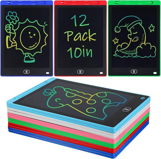 12 Pack LCD Writing Tablet for Kids Bulk - 10in Colorful Drawing Tablet Erasable Doodle Board, Educational Learning Travel Toys for 3 4 5 6 7 8 Kids, Kindergarten and Preschool Must Haves