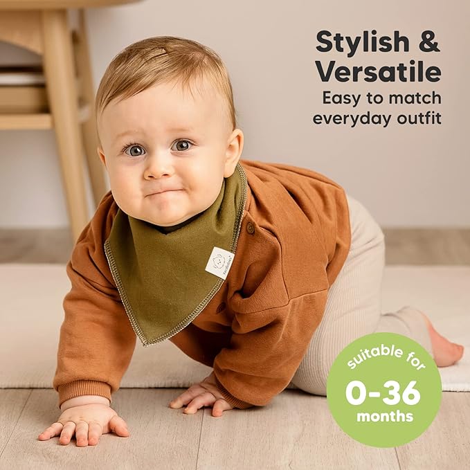 8-Pack Organic Baby Bandana Bibs for Boys, Girls - Super Absorbent Triangle Baby Bibs for Drooling and Teething Infant, 100% Cotton Extra Soft for Newborn, Infant 0-36 Months (Basics)