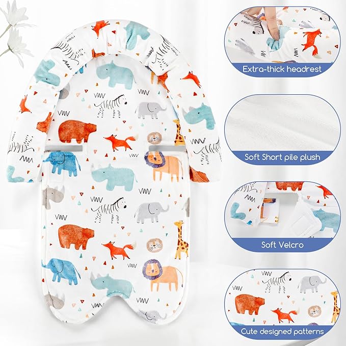 Infant Car Seat Insert & Strap Cover for Baby Boys, 2 in 1 Carseat Head Support Newborn, Ultra Soft Car Seat Cushion for Babies, Plush Fabric, Fit for Swing, Car Seat, Stroller, Bouncer