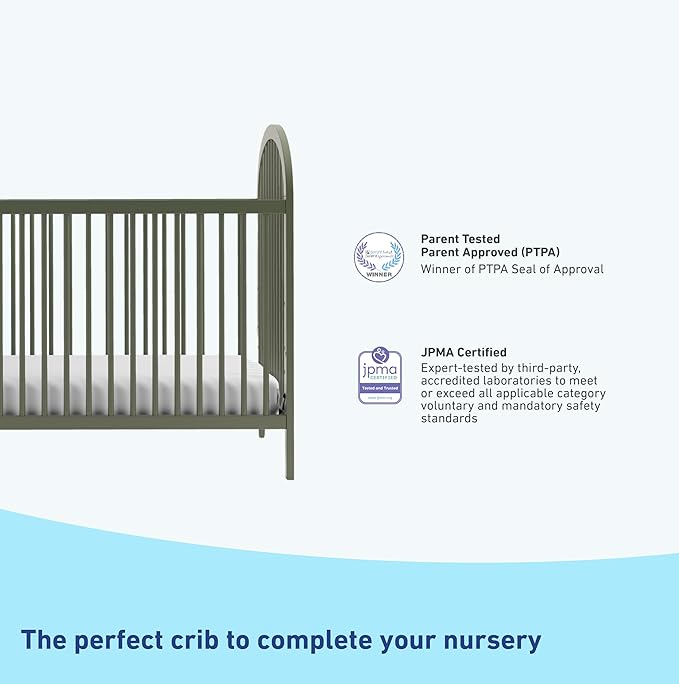 Graco Olivia Convertible Crib and Graco Premium Foam Crib & Toddler Bed Mattress Bundle (Olive) – GREENGUARD Gold Certified, Standard Crib Mattress, Baby Crib Converts to Toddler Bed & Daybed