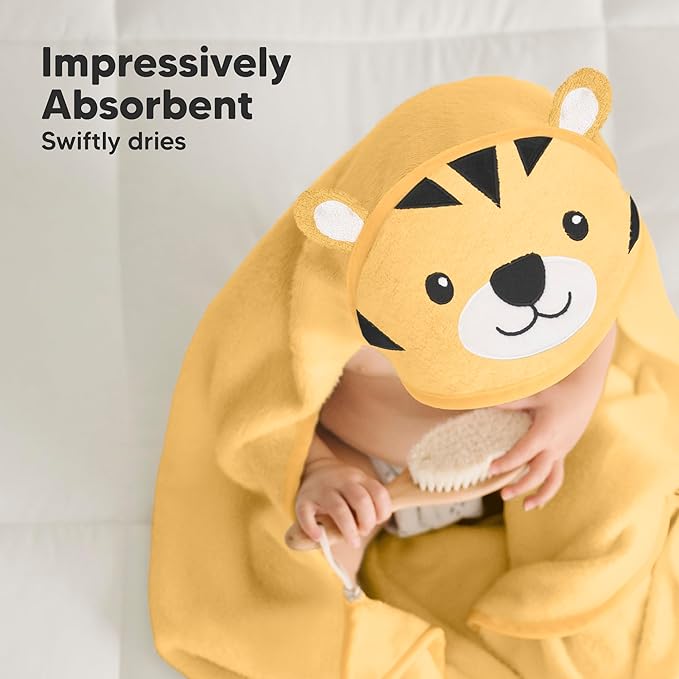 KeaBabies Hooded Baby Towel for Newborn - Viscose Derived from Bamboo Large Baby Bath Towels with Hood for Boys, Girls, Toddler, Extra Absorbent & Soft Newborn Bath Essentials (Tiger)