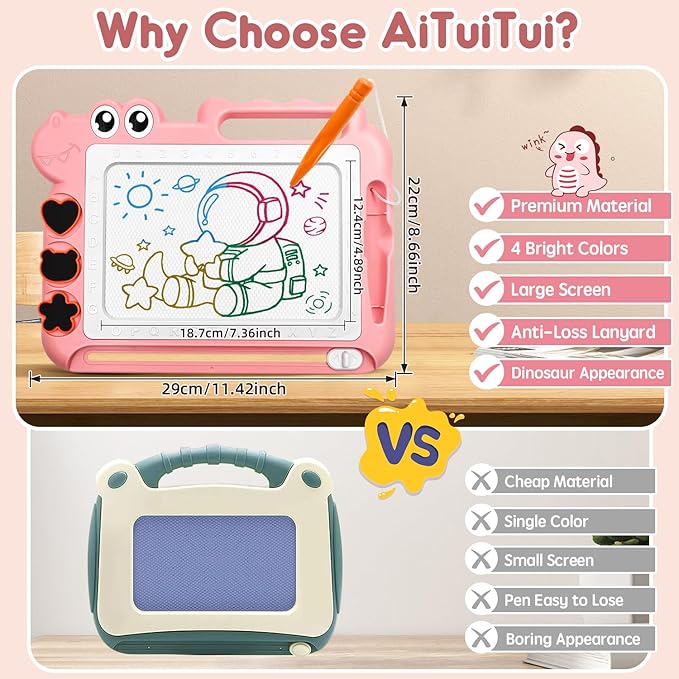 AiTuiTui Magnetic Drawing Board Toddler Toys Gift for 2 3 Year Old Girls Boys, Sketch Writing Doodle Pad Age 2-4 Travel Games, Educational Learning Kids Toys for Toddlers Birthday (Pink)