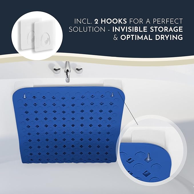 Homerella Bathtub Mat Anti-Slip Skin Sensitive 34.5 x 15.5 Inches, Royal Blue, Vinyl
