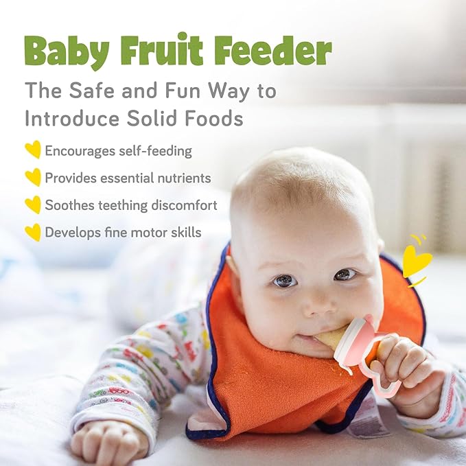 Baby Fruit Feeder with Mini Freezer Tray, Baby Teethers, Breastmilk Popsicle Molds for Teething Relief, Silicone Fresh Food Feeder for Safe Infant Self Feeding (Pig Pink)