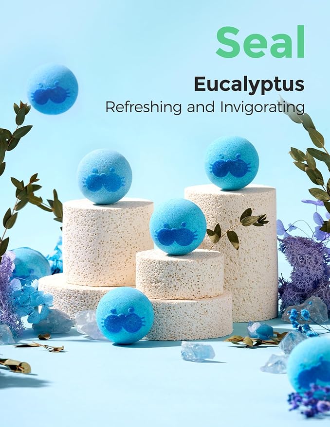 Momcozy Natural&Essential Oil Bath Bombs,14 Pcs Bubble Bath Fizzy Balls with Cute Seal Animal Shapes,Bath Bombs Children's Day Gift Set for Kids Girls Boys Toddler,Ideal Gift