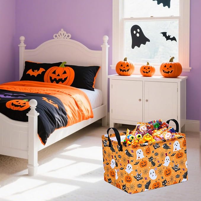 Ghost Happy Halloween Kids Gift Shelf Storage Basket Organizer Box Clothes Laundry Hamper Toys Nursery Basket Baby Laundry Basket with Handles
