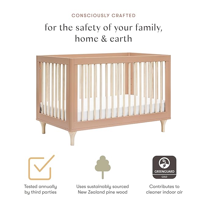 Babyletto Lolly 3-in-1 Convertible Baby Crib - GREENGUARD Gold Certified Convertible Crib to Toddler Bed & Daybed - Wooden Baby Bed, 4 Adjustable Heights - Easy to Assemble - Canyon/Washed Natural