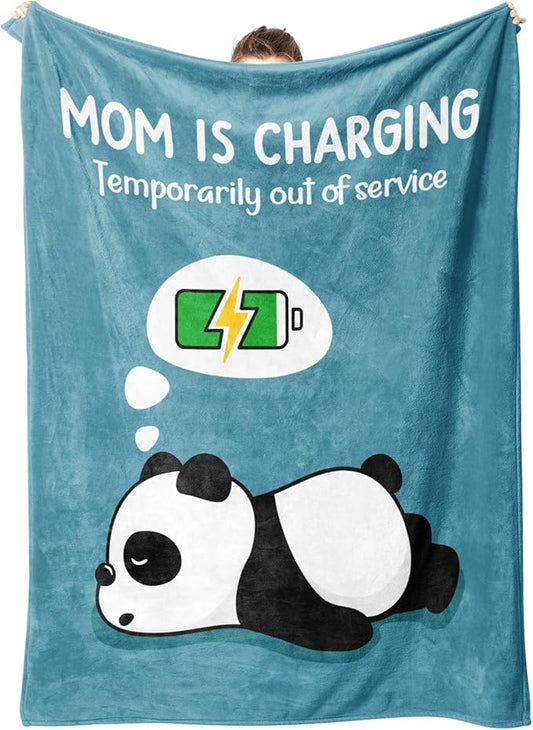 Craftique Birthday Gifts for Mom Christmas- Funny Soft Mom is Charging Blanket- New Moms Gifts for Women, Practical Blanket Throw for Napping Travel, 60”×50”