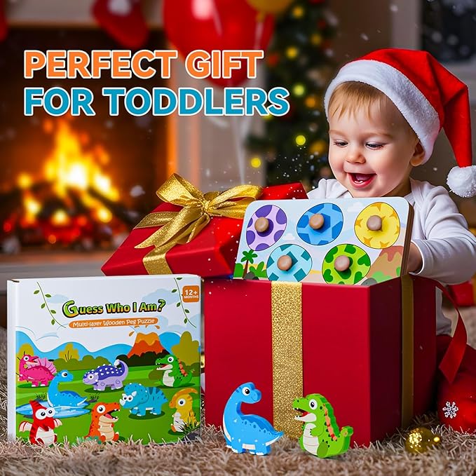 Wooden Puzzles for Toddlers 1-3, Montessori Toys for 1 2 Year Old Boy Birthday Gifts, Dinosaur Matching Eggs Peg Puzzles for Toddlers Age 2-4, Preschool Learning Activities for Girls