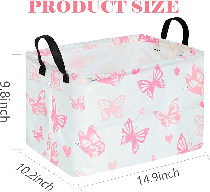Rectangle Kids Gift Storage Basket Shelf Storage Basket Organizer Box Clothes Laundry Hamper Toys Nursery Basket Baby Laundry Basket with Handles (Pink Butterfly)