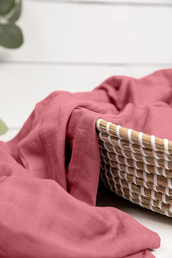 BWD Baby Swaddle Blanket – Ultra-Soft Bamboo Viscose & Organic Cotton Muslin – Lightweight, Breathable, Stretchy – Newborn Essential 47" (Rosewood)
