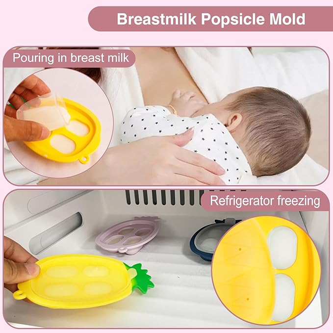 Baby Fruit Feeder with Mini Freezer Tray, Baby Teethers, Breastmilk Popsicle Molds for Teething Relief, Silicone Fresh Food Feeder for Safe Infant Self Feeding (Pig Pink)