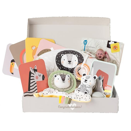 TAF Toys Newborn Developmental Toy Kit, Perfect Baby Shower Gifts for Boys and Girls, Includes 12 Essential Boy and Girl Toys for Learning and Stimulation, Ideal New Baby Gift Basket