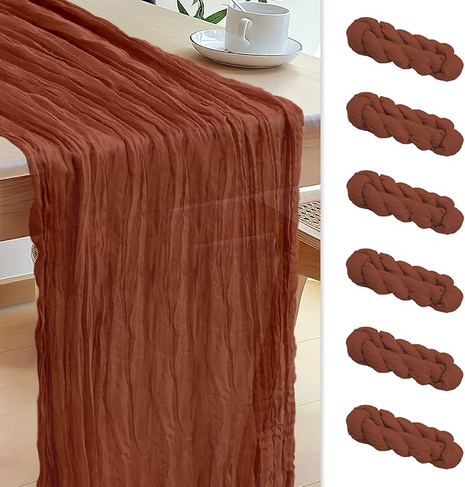Le courant 12pcs 10Ft Cheesecloth Table Runner, Rustic Boho Gauze Cheese Cloth Runner Table Runner for Weddings Bridal Baby Shower Birthday Holiday Parties Home Decor, Terracotta
