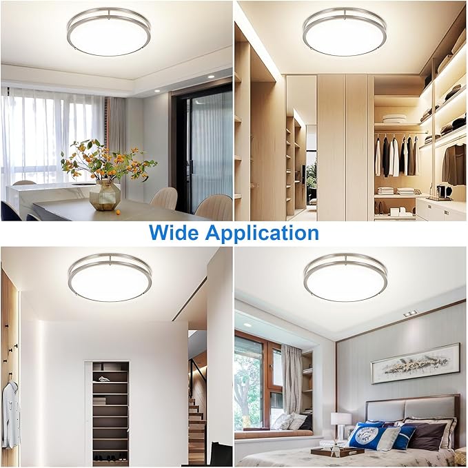 DLLT 2Pack Flush Mount LED Ceiling Light: 16 Inch 5CCT (3000K-6000K) & Dimmable Ceiling Light Fixtures for Bedroom Hallway - 36W Modern Brushed Nickel Super Bright Kitchen Lighting Fixtures Ceiling