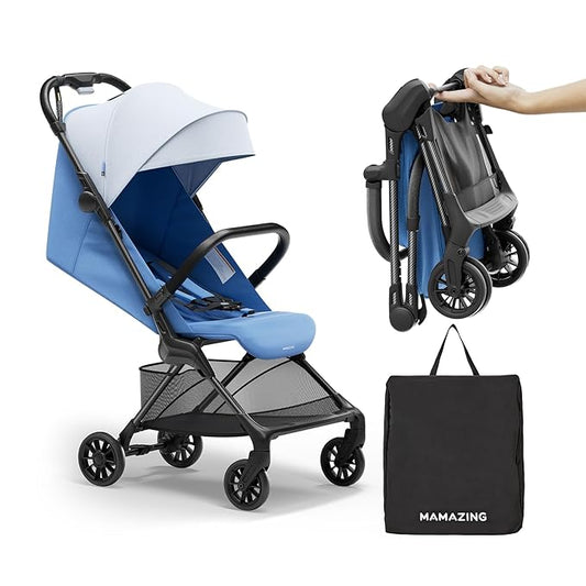 Lightweight Baby Strollers for Airplane, Ultra-Compact Travel Stroller, Light & Strong Portable Toddler Stroller with Carbon Fiber Frame and UPF 50+ Waterproof Canopy, Only 9.9 lbs, Blue