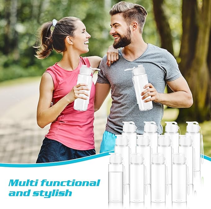 Olgaa 30 Pcs Water Bottles Bulk 17 oz Reusable Leak Portable Plastic Sports Drink Water Bottles with Handle Strap for Cycling Camping Hiking Gym Yoga (White 30Pack)