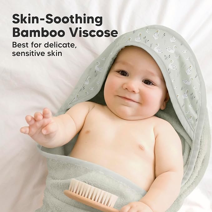 KeaBabies Hooded Baby Towel for Newborn - Viscose Derived from Bamboo Large Baby Bath Towels with Hood for Boys, Girls, Toddler, Extra Absorbent & Soft Newborn Bath Essentials (Serenity)
