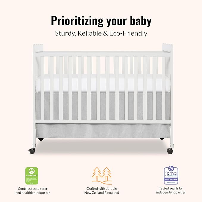Dream On Me Carson Classic 3-in-1 Convertible Full-Size Baby Crib in White, GreenGuard Gold & JPMA, 4 Mattress Heights, Converts to Day & Toddler Bed, Locking Wheels, Classic Nursery Design