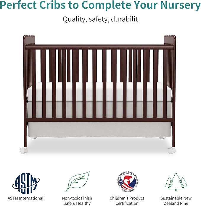 4 in 1 Convertible Baby Crib, Wooden Nursery Cribs Converts into Toddler Bed and Daybed, 3 Adjustable Base, Non-Toxic Finishes, Removable Wheels (Espresso)