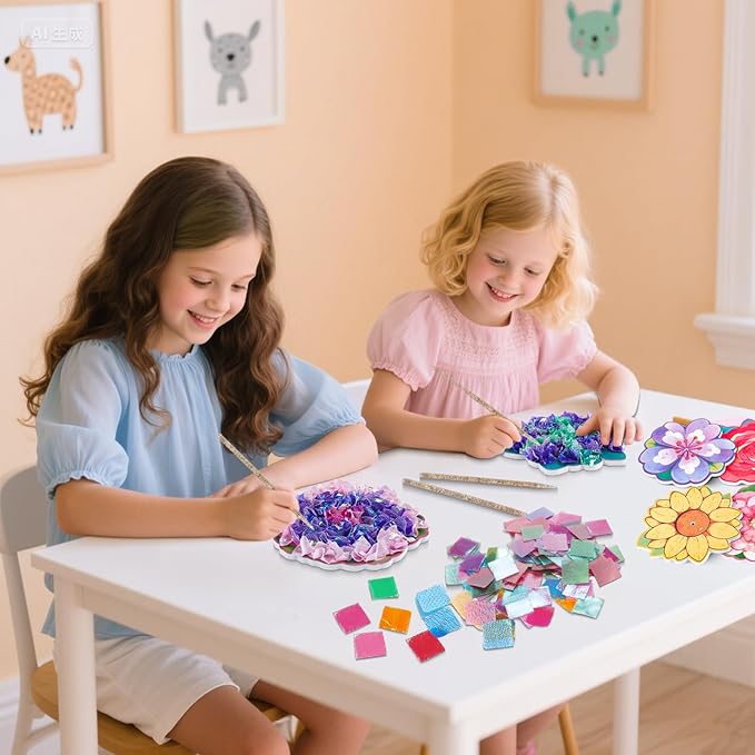 DIY Flower Bouquet Craft Kits, Poke in Art Arts and Crafts for Kids Girls Boys 4 5 6 7 8 9 10 11 12 Years Old Great Birthday Christmas Gifts 6 Flowers with LED Lights