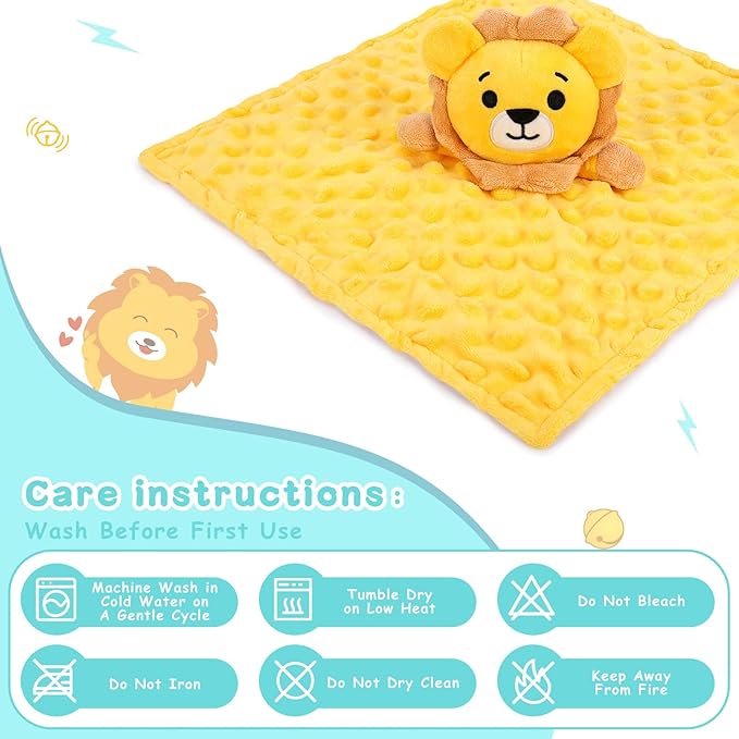 Loveys for Babies,Soft Lion Security Blankets for Babies,Baby Security Blanket for Newborn Infant Toddler Snuggle Toy Stuffed Animal,Baby Lovey Lion Boys Girls Gifts(Yellow Lion,12in)