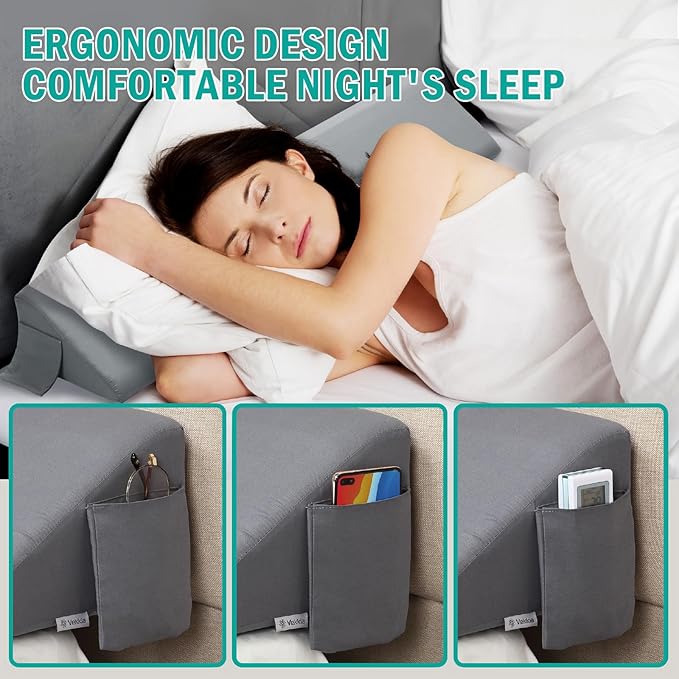 Vekkia King Bed Wedge Pillow for Headboard Gap/Bed Mattress Gap Filler Wedge,Bed Gap Filler Close Gap (0-6"),Stop Pillow Falling Down-Gray(76"x10"x6")