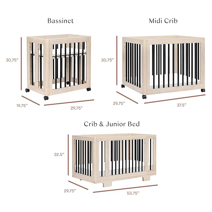 Babyletto Yuzu 8-in-1 Convertible All-Stages® Crib - Conversion Kits for Bassinet, Midi Baby Crib to Toddler Bed, Daybed, Standard Crib & Baby Bed - Portable & Adjustable - GREENGUARD Gold Certified