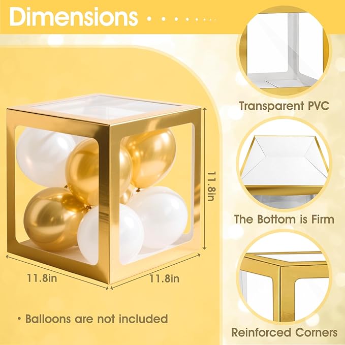 Ledido Baby Boxes with Letters for Baby Shower Decorations, 4 pcs Clear Baby Balloon Boxes Blocks for Baby Shower Decor with Letters for Boy Girl Gender Reveal Decorations Backdrop Party (Gold)