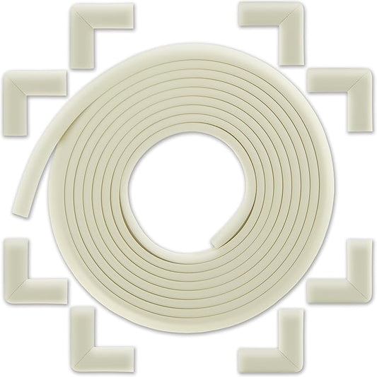 Bébé Earth Baby Proofing Edge and Corner Guard Protector Set for Back to School, 20 Feet Edges & 8 Foam Corners, Furniture and Tables Child Baby Proof Bumpers, Pre-Taped Corner Cushions - Oyster White