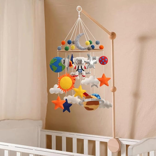 Flora & Ivy Space Mobile for Crib - A Colorful Solar System Crib Mobile with Stars and Planets and Rocket for a Space Themed Nursery