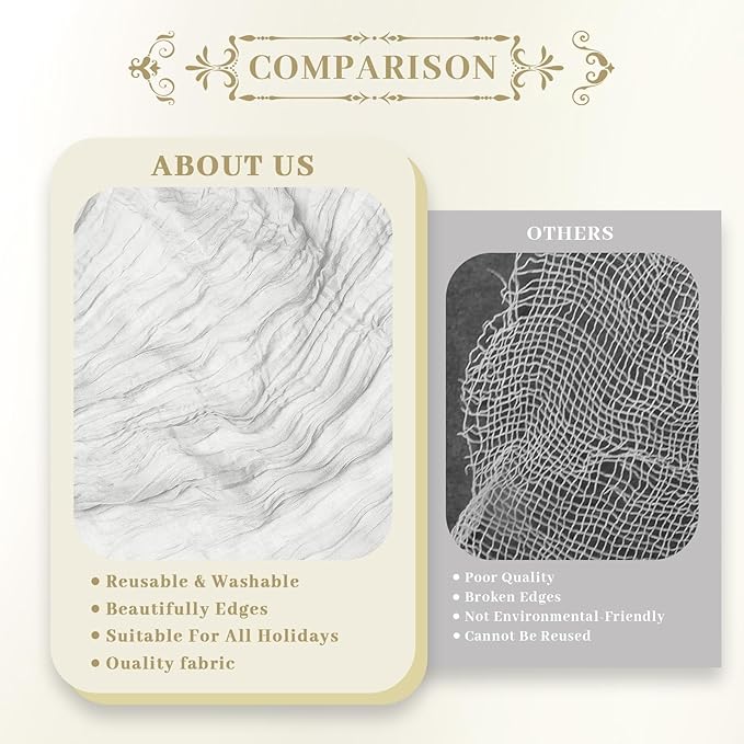 Le courant 6pcs 10Ft Cheesecloth Table Runner, Rustic Boho Gauze Cheese Cloth Runner Table Runner for Weddings Bridal Baby Shower Birthday Holiday Parties Home Decor, Lvory