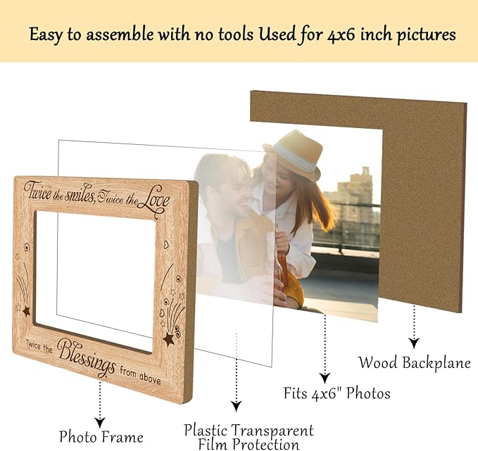 Twins Photo Frame, Wooden Photo Frame with Stand, Twins Gifts for Babies, Twins Gifts for Mom Sister Bestie, Home Office Desk Decor Photo Frame Tabletop Display -xk36