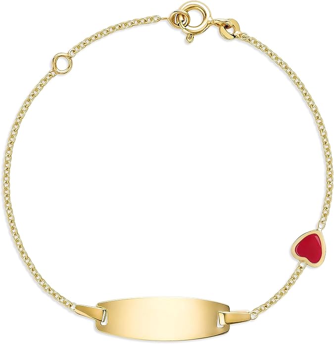 UNICORNJ 14k Gold ID Bracelet Engravable Girls Boys Kids Baby Infant, Personalized Figaro Curb Chain Name Bracelets for Babies Newborn Toddler Child Girl Boy Yellow Gold, Made in Italy